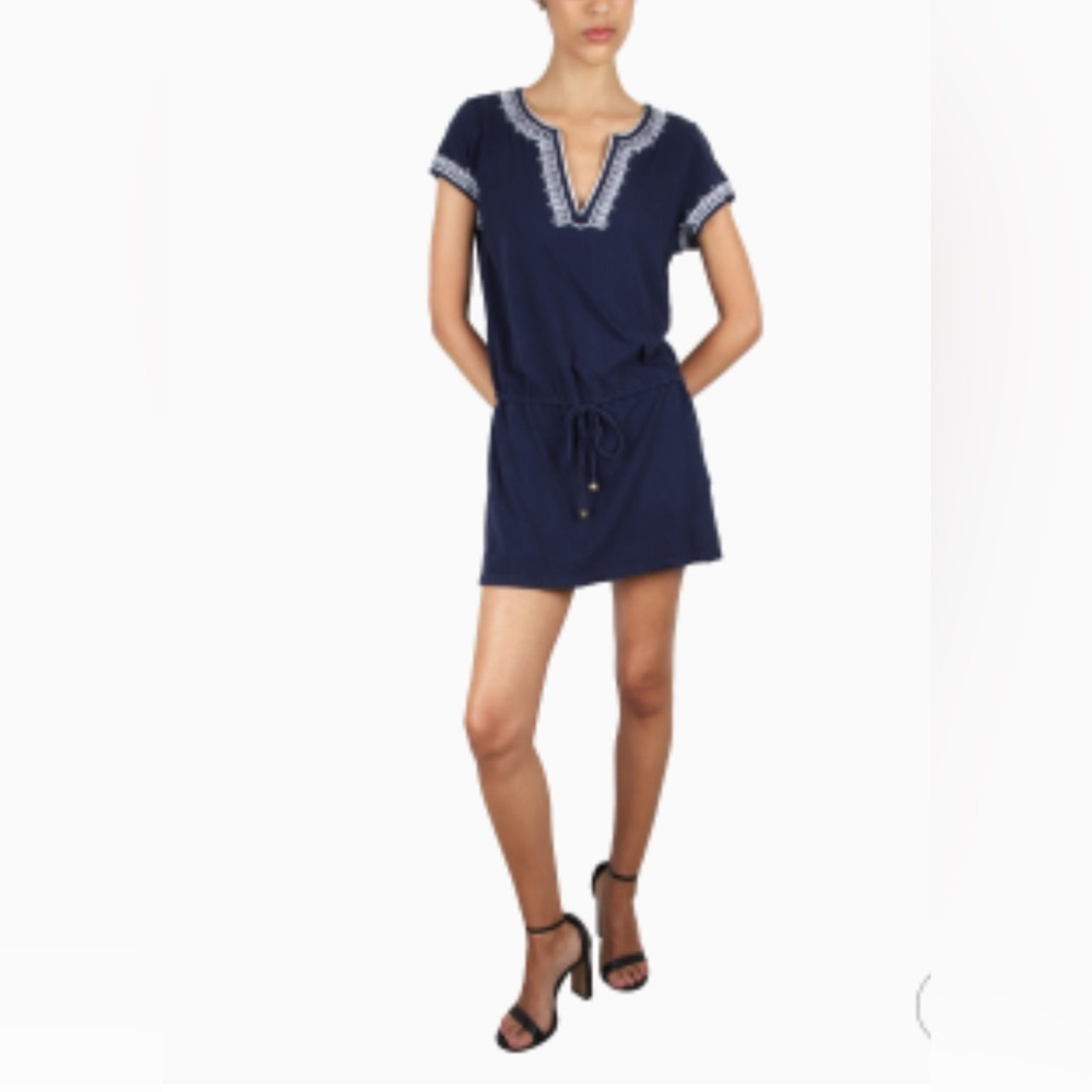 Tory Burch Navy Tunic Dress Swim Coverup With White Embroidery